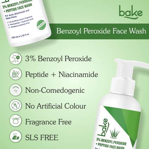 Bake Cosmetics: 3% Benzoyl Peroxide + Peptide Milky Face Wash - For Acne, Blackheads & Pores