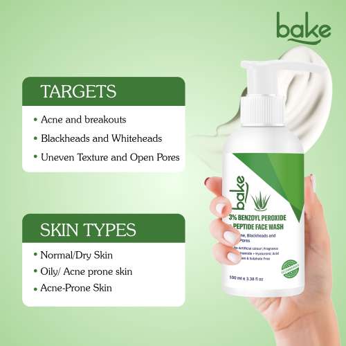 Bake Cosmetics: 3% Benzoyl Peroxide + Peptide Milky Face Wash - For Acne, Blackheads & Pores