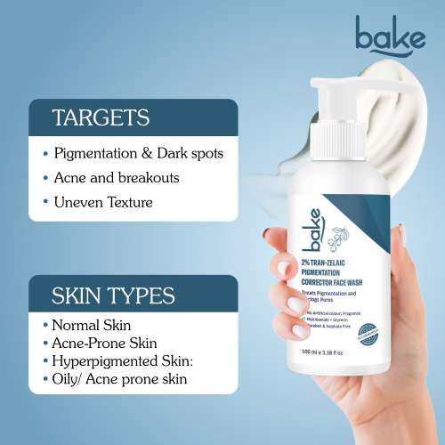 Bake Cosmetics: 2% Tran-Zelaic Pigmentation Corrector Milky Face Wash - For Dark Spots & Pore Clarity