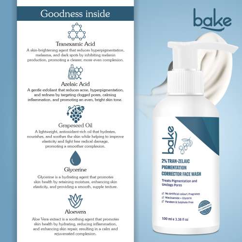 Bake Cosmetics: 2% Tran-Zelaic Pigmentation Corrector Milky Face Wash - For Dark Spots & Pore Clarity