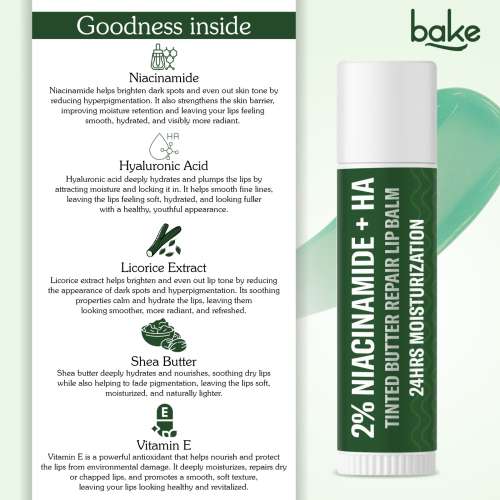Bake Cosmetics: 2% Niacinamide + Hyaluronic Acid Tinted Lip Balm - Brightening & Moisturizing for Pigmented Lips