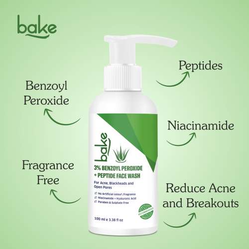 Bake Cosmetics: 3% Benzoyl Peroxide + Peptide Milky Face Wash - For Acne, Blackheads & Pores