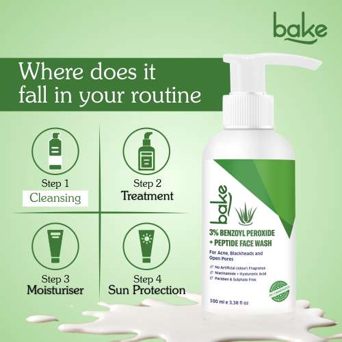 Bake Cosmetics: 3% Benzoyl Peroxide + Peptide Milky Face Wash - For Acne, Blackheads & Pores