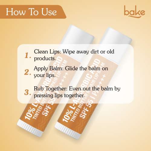Bake Cosmetics: 10% L-Ascorbic Acid Tinted Lip Balm SPF 55 PA++++ + Hyaluronic Acid - For Dark, Chapped Lips