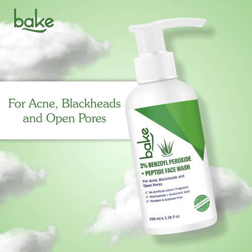 Bake Cosmetics: 3% Benzoyl Peroxide + Peptide Milky Face Wash - For Acne, Blackheads & Pores