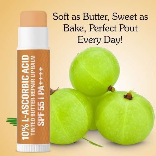 Bake Cosmetics: 10% L-Ascorbic Acid Tinted Lip Balm SPF 55 PA++++ + Hyaluronic Acid - For Dark, Chapped Lips