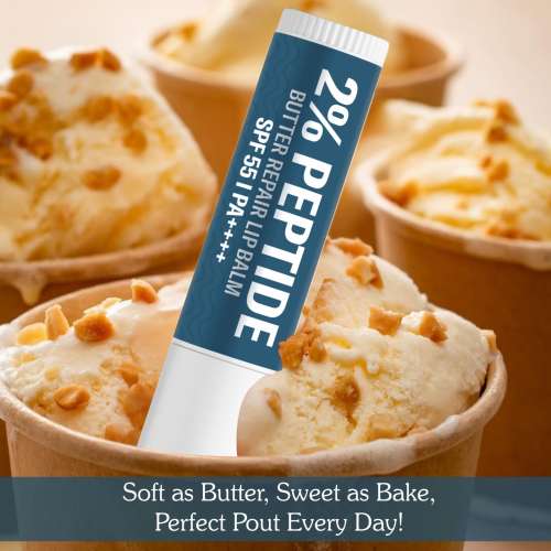 Bake Cosmetics: 2% Peptide + Ceramide Butter Brightening Lip Balm SPF 55 PA++++ with 24 Hour Moisturization For Dark, Pigmented, Dry, Flaky & Chapped Lips