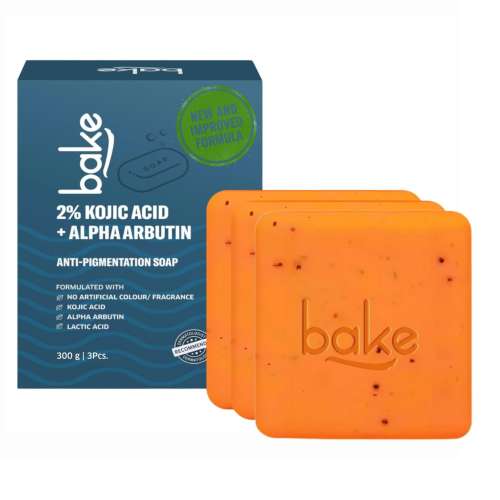 Bake Cosmetics: 2% Kojic Acid Scrub Soap for Pigmentation, Dark Spots & Tan Removal with Alpha Arbutin & MelasaRx- (Pack of 3 - 100gm x 3)