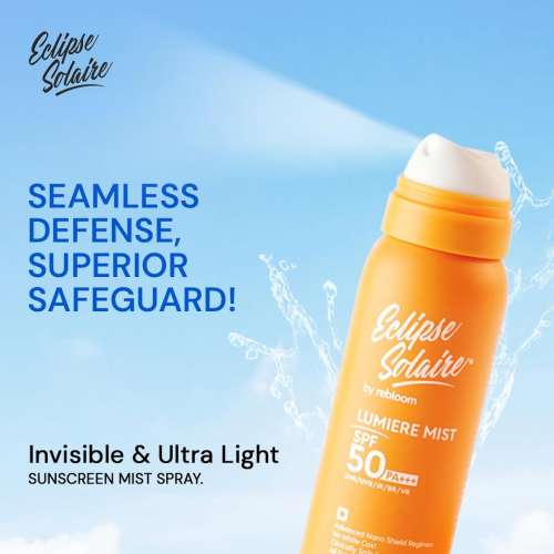 Eclipse Solaire: Lumiere Mist Sunscreen Spray SPF 50 PA+++ UVA/ UVB/ IR / BR / VR /No White Cast /All Skin Types 100ml