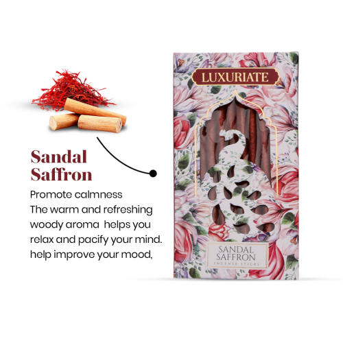 Luxuriate: Sandal Saffron Fragrant Natural Bambooless Incese Pack of 20 Sticks 50 gm