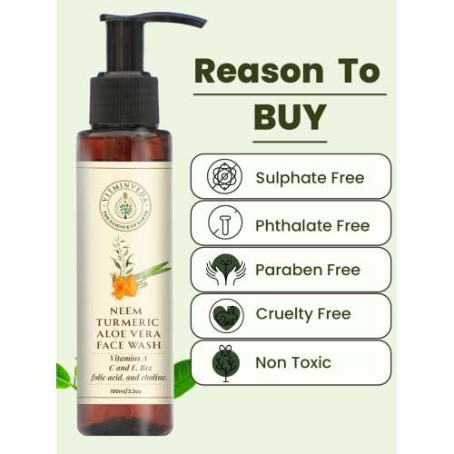 VITMINVEDA: Natural Neem Turmeric Aloe Vera Face Wash 100ml
