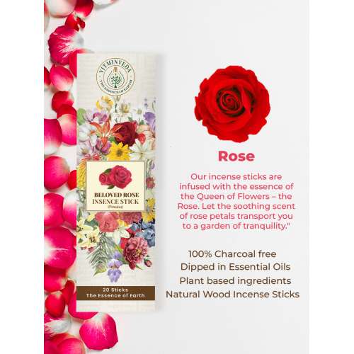 VITMINVEDA: Rose Natural Incense Stick Agarbatti 100gm