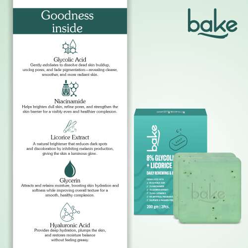 Bake Cosmetics: 8% Glycolic Acid Scrub Treatment Soap For Pigmentation, Exfoliation, Tan Removal & Brightens Underarms - Pack of 2(100gm x 2)