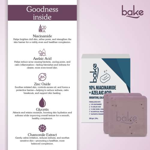 Bake Cosmetics: 10% Niacinamide + 3% Azelaic Acid Scrub Treatment Soap for Body & Back Acne, Strawberry Legs, Bright & Spot-Free Skin - Pack of 2(100gm x 2)