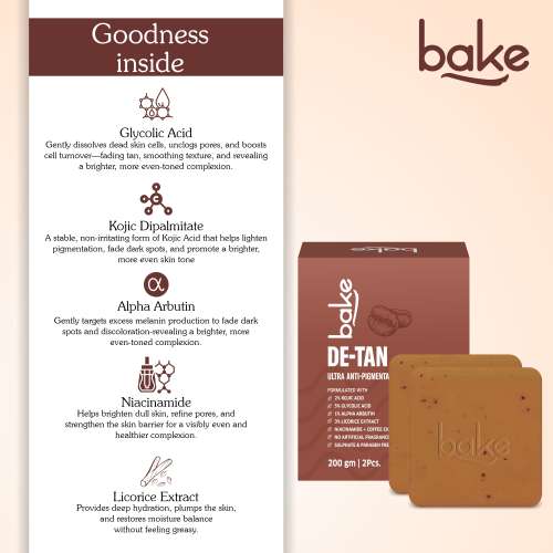 Bake Cosmetics: De-Tan Scrub Treatment Coffee Soap For Ultra Pigmentation Soap, Dark Spots & Tan Removal - Pack of 2(100gm x 2)
