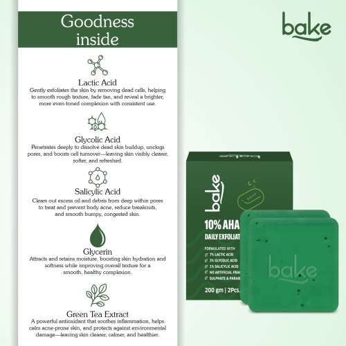 Bake Cosmetics: 10% AHA + 1% BHA Scrub Treatment Soap  For Clogged Pores, Exfoliation, Strawberry Skin & Bright Underarms - Pack of 2(100gm x 2) 