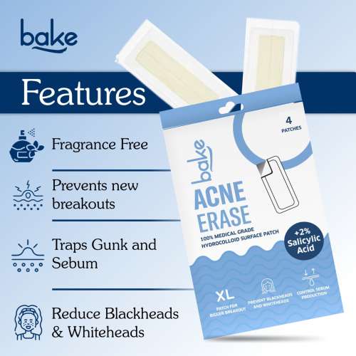 Bake Cosmetics: 2% Salicylic Acid Hydrocolloid Acne Absorbing Surface Patch XL Pimple Patches for Blackheads Removal ,Pore Cleansing & Reduces Whiteheads -Pack Of 4 Strips