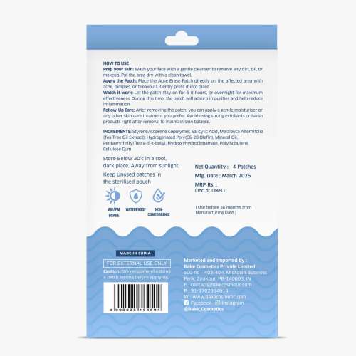 Bake Cosmetics: 2% Salicylic Acid Hydrocolloid Acne Absorbing Surface Patch XL Pimple Patches for Blackheads Removal ,Pore Cleansing & Reduces Whiteheads -Pack Of 4 Strips