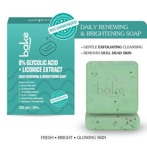 Bake Cosmetics: 8% Glycolic Acid Scrub Treatment Soap For Pigmentation, Exfoliation, Tan Removal & Brightens Underarms - Pack of 2(100gm x 2)