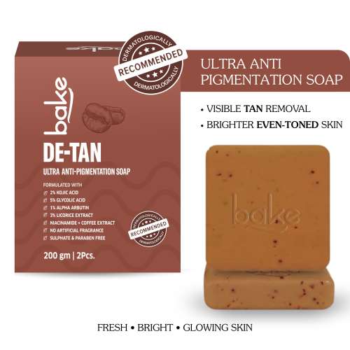 Bake Cosmetics: De-Tan Scrub Treatment Coffee Soap For Ultra Pigmentation Soap, Dark Spots & Tan Removal - Pack of 2(100gm x 2)