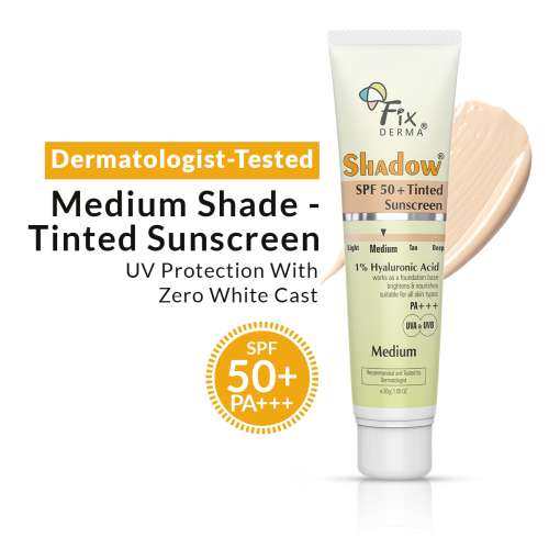 Fixderma: Shadow Tinted Sunscreen Medium SPF 50 PA+++ 1% Hyaluronic Acid - 30gm