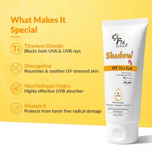 Fixderma: Shadow RX Sunscreen SPF 55+ Gel PA+++  - 75gm