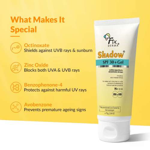 Fixderma: Shadow SPF 30+ PA+++ Sunscreen Gel - 75gm