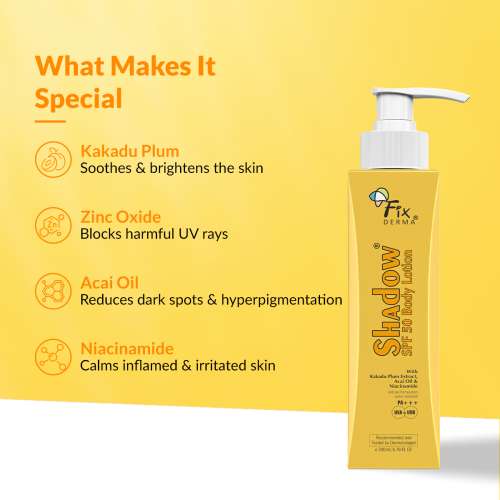 Fixderma: Shadow Sunscreen Body Lotion with SPF 50 PA+++ & 2% Niacinamide -  200 ml
