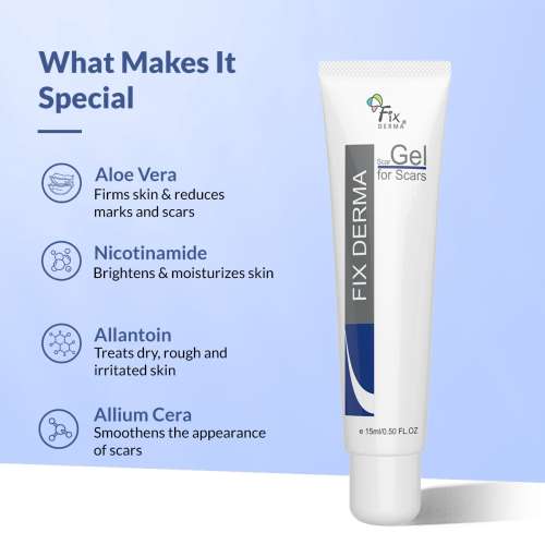 Fixderma: Scar gel Reduces Acne Injury Scars And Surgery Scars Diminishing Gel - 15g