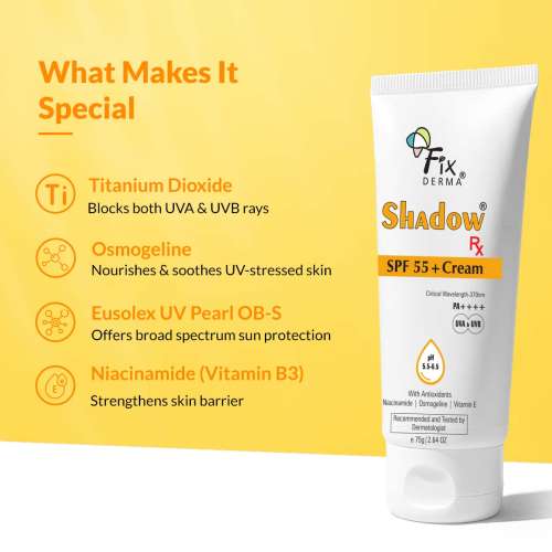 Fixderma: Shadow SPF 55+ Cream PA++++ UVA & UVB Filters -  75g
