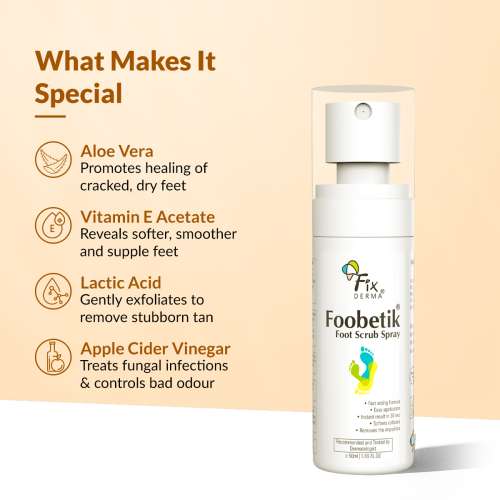 Fixderma: Foobetik Foot Scrub Spray with Lactic Acid 30 sec Scrubber -  50ml