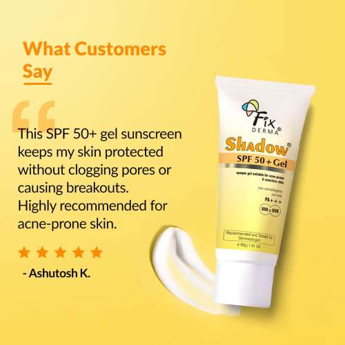 Fixderma: Shadow Sunscreen SPF 50+ PA+++ Gel Broad Spectrum Sunscreen - 40gm