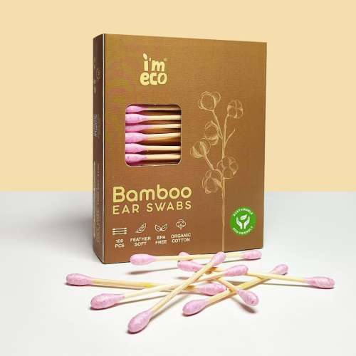 IMECO: Bamboo Ear Swabs | 100 Soft Double-Tip Cotton Buds |Pack of 15