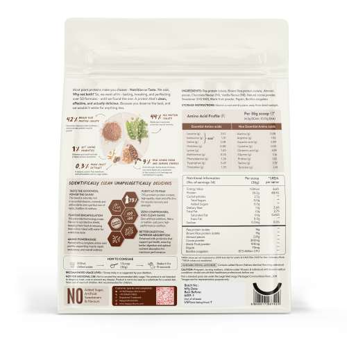 Happy Cultures: 26g Tastiest Plant Protein| Chocolate (Ghana Cocoa) & Almond Chunks  - 505g
