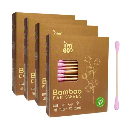 IMECO: IMECO Bamboo Ear Swabs | 100 Soft Double-Tip Cotton Buds | Pack of 4