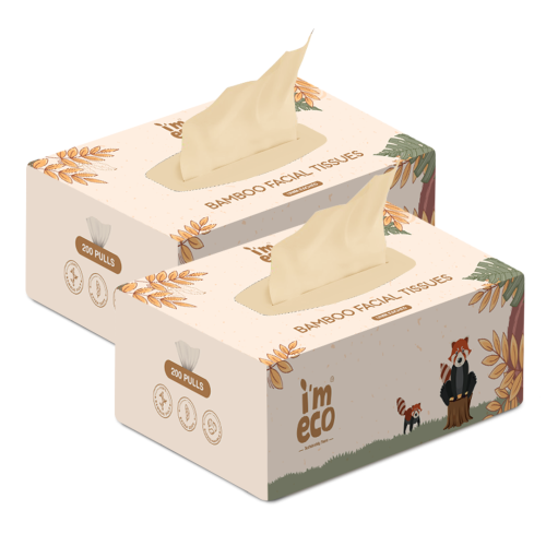 IMECO: Bamboo Facial Tissue | Soft & Highly Absorbent | 2-Ply | 200 Pulls Per Pack | Pack of 2