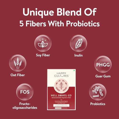 Happy Cultures: Well Bowel-ed Advanced Unique Blend of 5 Digestive Fiber & Probiotics - 15 Sachets