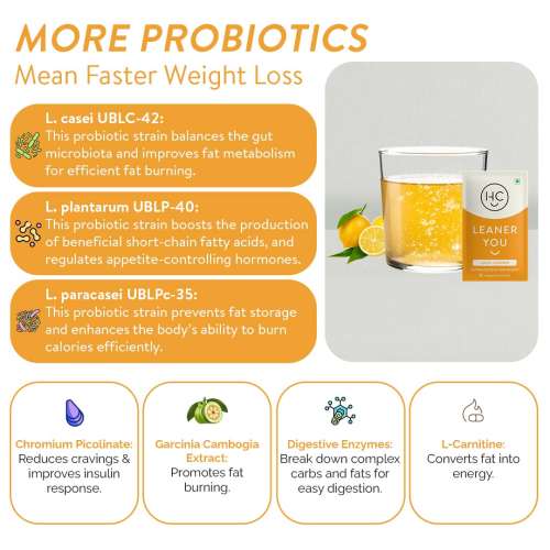 Happy Cultures: Leaner You  Probiotics, L-Carnitine & Garcinia Cambogia |  15 Sachets (2g Each)