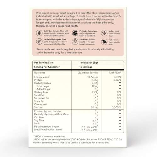 Happy Cultures: Well Bowel-ed Advanced Unique Blend of 5 Digestive Fiber & Probiotics - 15 Sachets