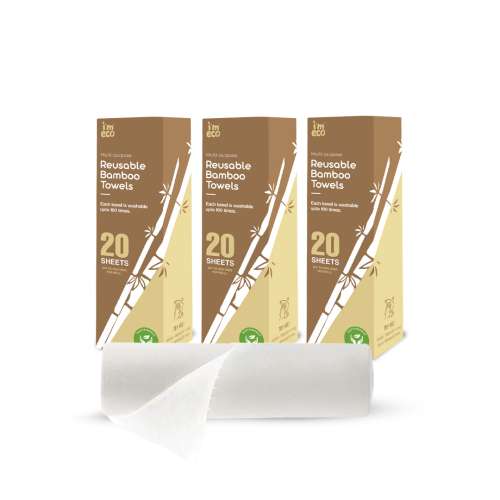 IMECO: Bamboo Kitchen Towel Roll | Reusable Paper Napkins | 4 Ply | 20 Sheets...