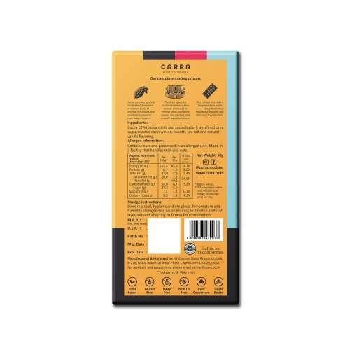 Carra: Cashews & Biscotti in 55% Dark Chocolate 50gm each Pack of 2
