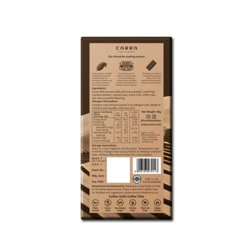 Carra: Coffee with coffee nibs 50gm each