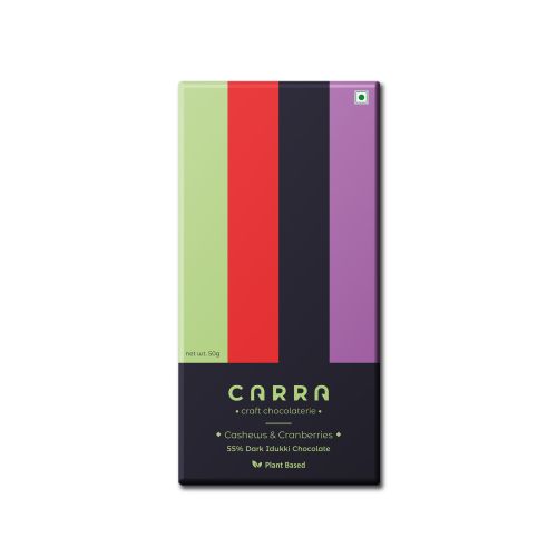Carra: Cashews & Cranberries in 55% Dark Chocolate 50gm each Pack of 2