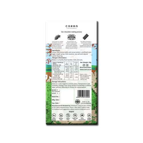 Carra: Mint in 70% Dark Chocolate 50gm each