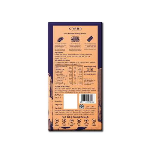 Carra: Rock Salt & Roasted Almonds in 70% Dark 50gm each Pack of 2