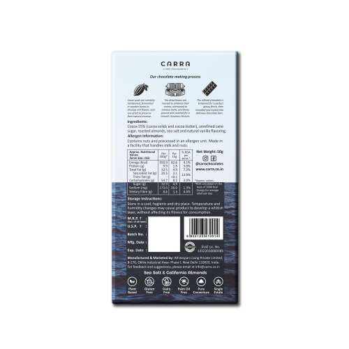 Carra: Sea Salt & California Almonds in 55% Dark Chocolate 50gm each