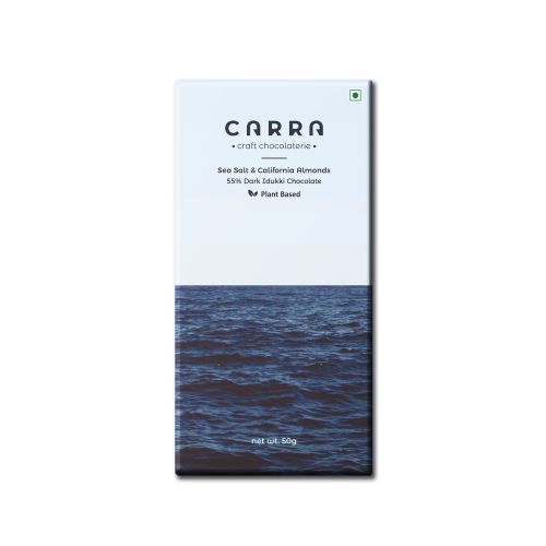 Carra: Sea Salt & California Almonds in 55% Dark Chocolate 50gm each Pack of 2