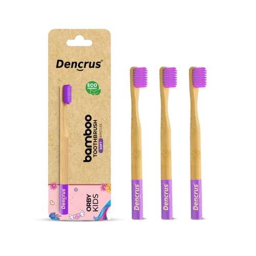 DENCRUS: Orby Kids Bamboo Toothbrush For Kids | 100% Natural Soft Bristles | Lavender | Pack of 3