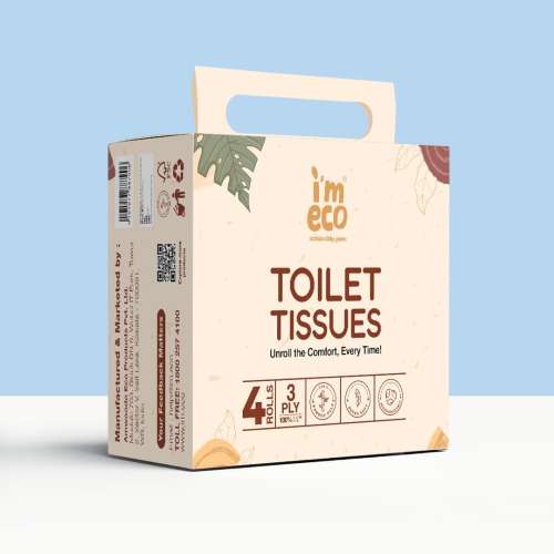 IMECO: Bamboo Toilet Tissue Rolls | Unbleached | 3 Ply | 4 Rolls Set | 220 Pulls Per Roll | Pack of 1