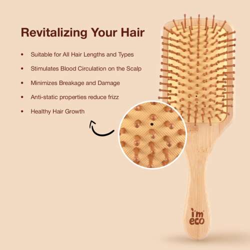 IMECO: Bamboo Hair Brush Comb | Flat Paddle Brush Comb | Detangling Hair | Unisex | Pack of 1